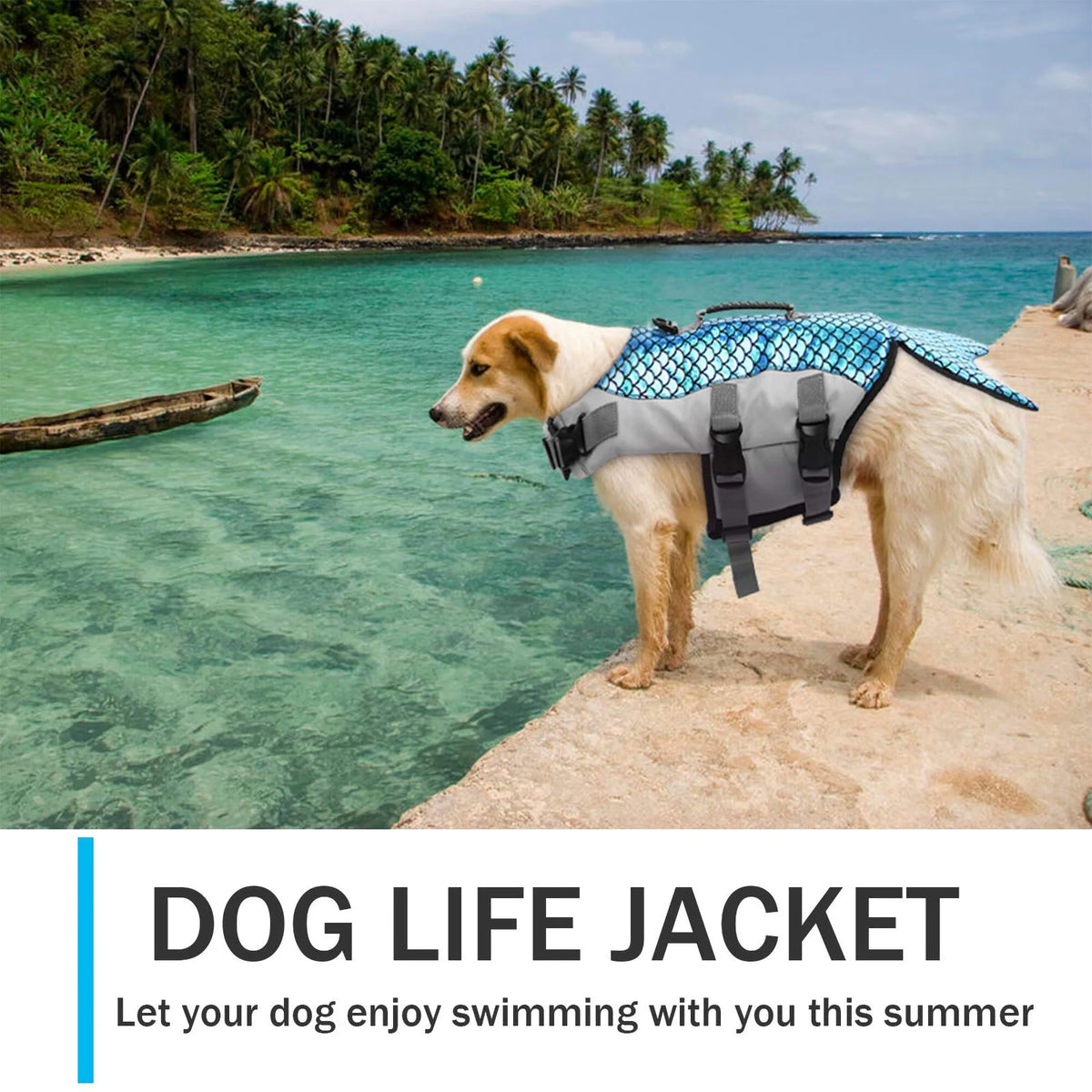 Dog Life Jacket with Rescue Handle, Reflective Adjustable Life Vest J7430