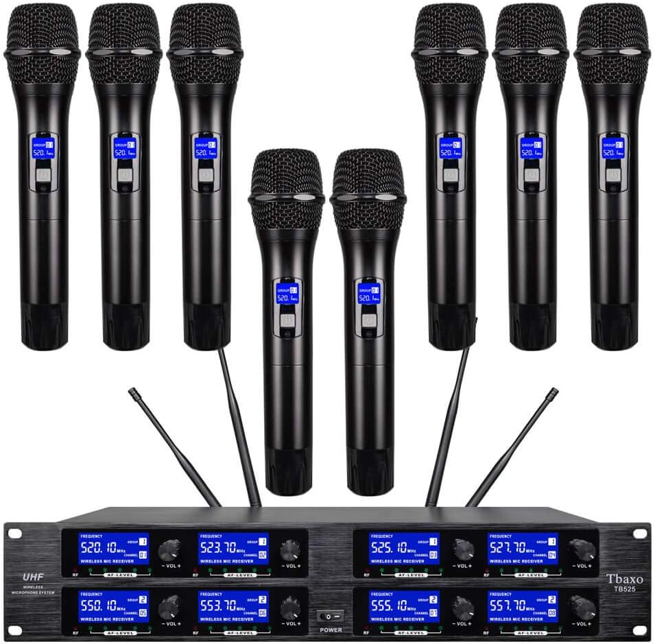 8 Channel UHF Wireless Microphone System Metal Karaoke Mic V916