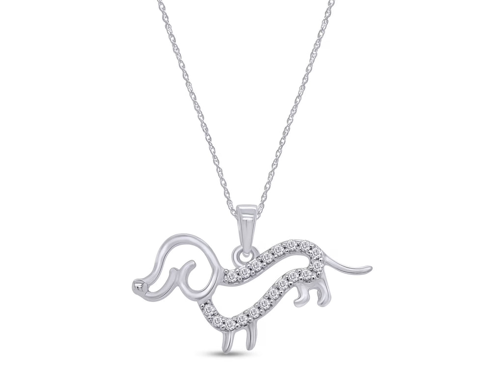 White Cubic Zirconia Dachshund Dog Pendant Necklace in 14k White Gold Over Sterling Silver with 18" Silver Chain Y3122