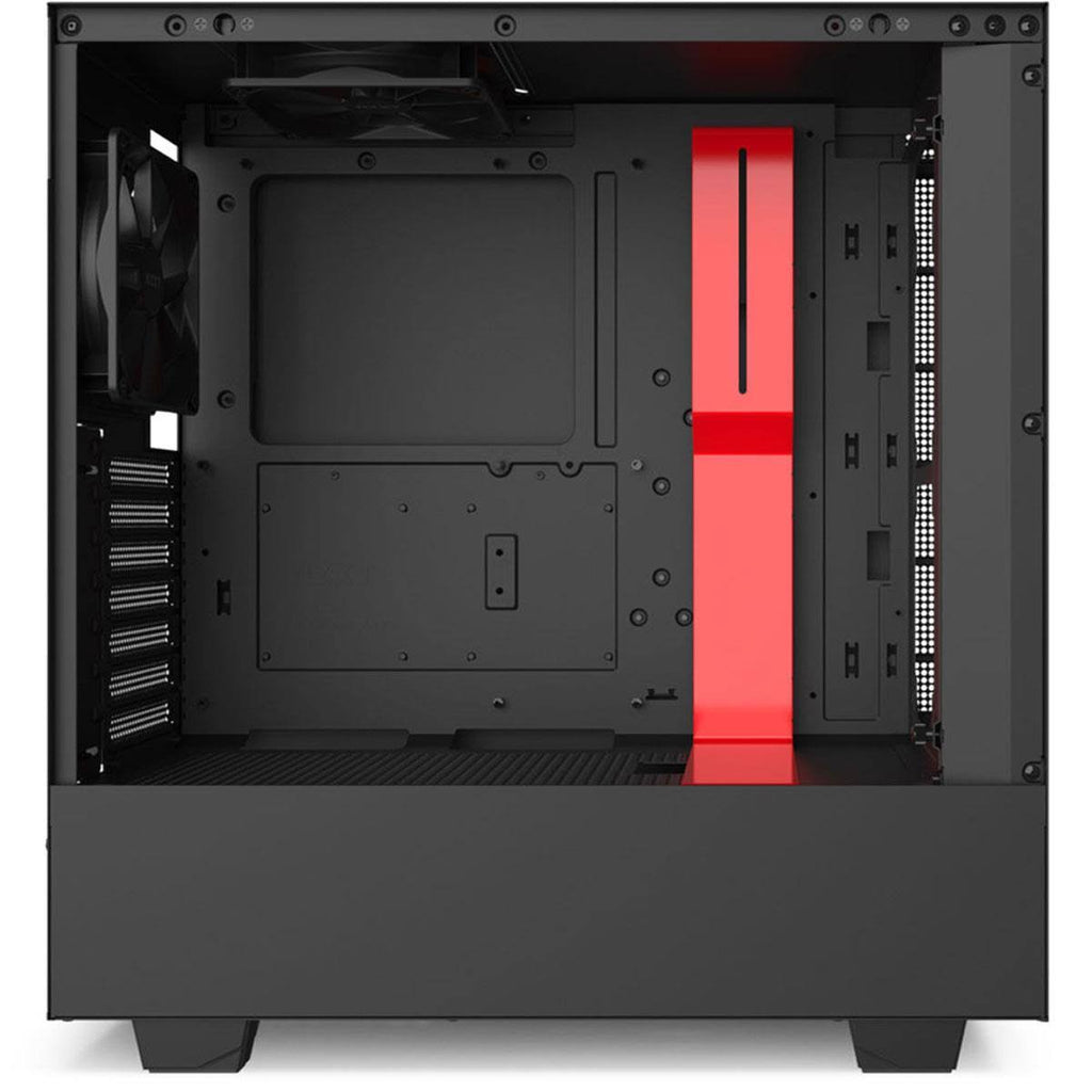 Matte Black/Red Compact Mid-Tower Case with Tempered Glass I8078