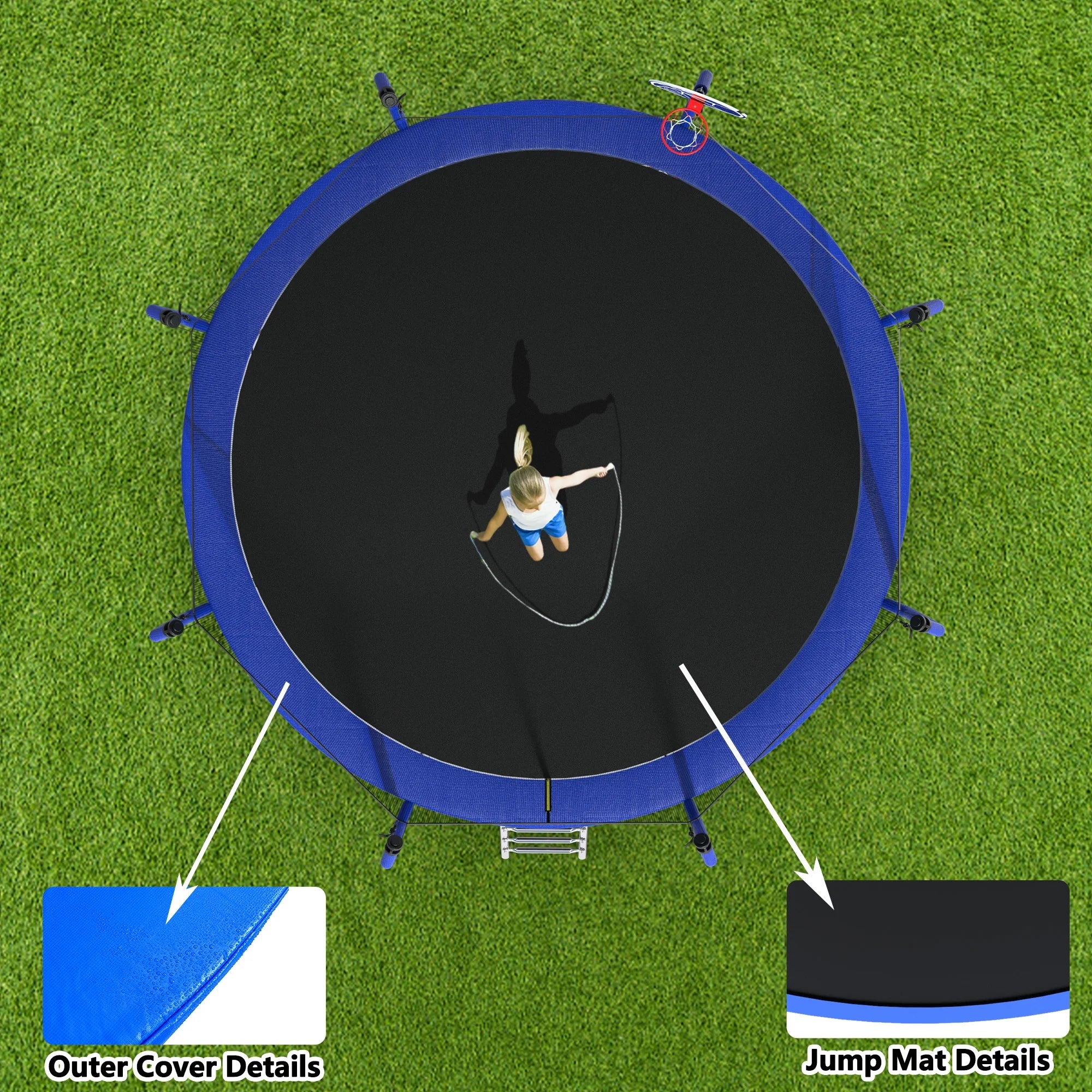 1500LBS 14FT Trampoline with Enclosure, Ladder, Basketball Hoop, Ball A50297