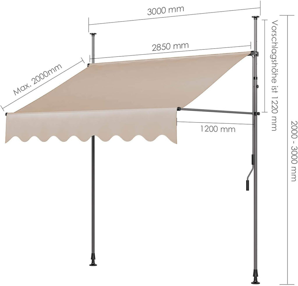 Khaki Retractable Patio Awning with Hand Crank A4029
