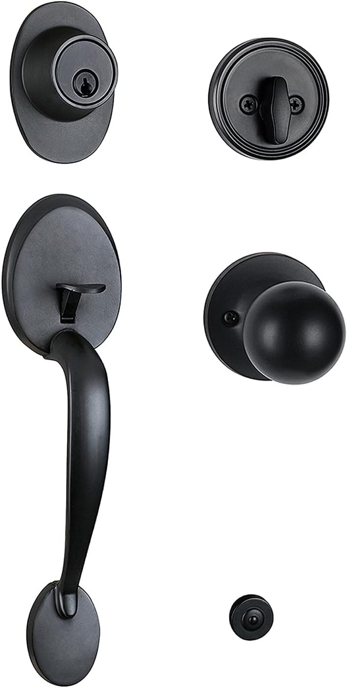 Iron Black Keyed Entry Door Handleset with Deadbolt and Knob Handle A85492