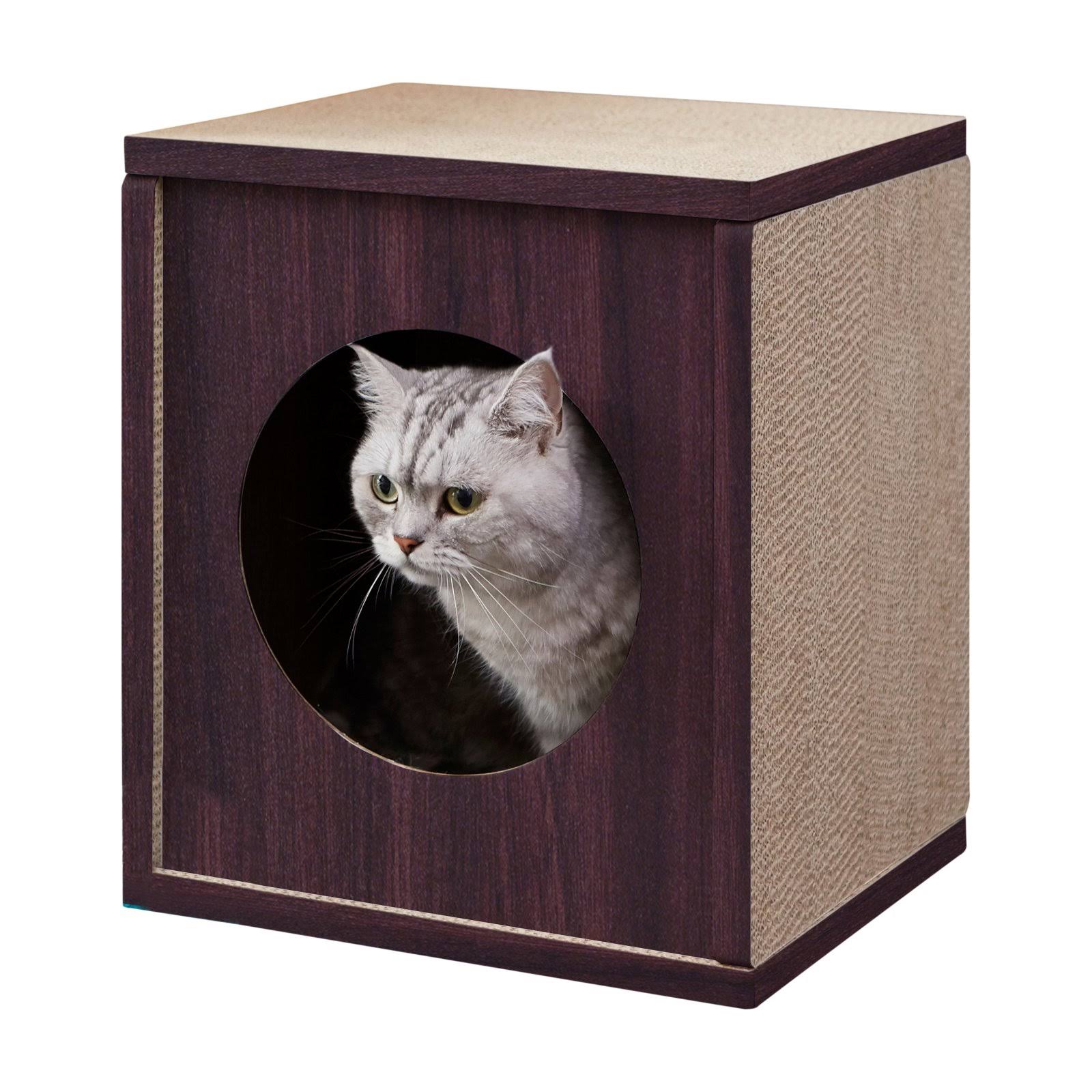 Eco Friendly Cat Scratcher Cube House Espresso V175519