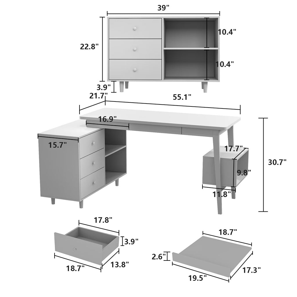 White L Shaped Computer Desk D73398