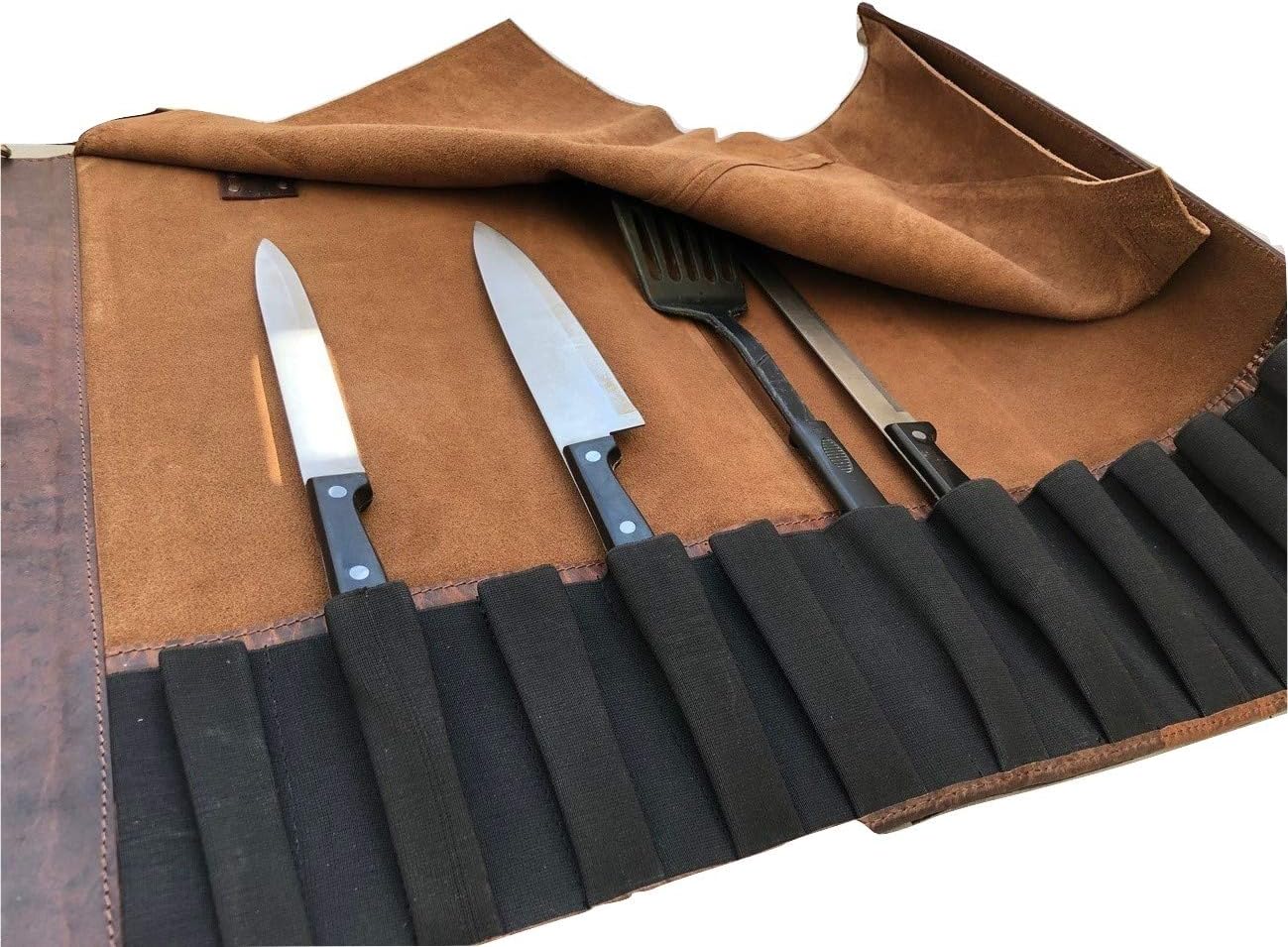 Black Buffalo Leather Knife Roll Set I989484