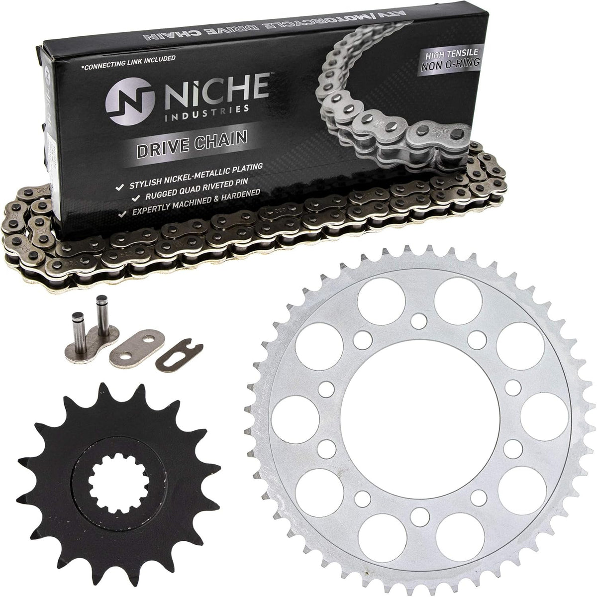 Drive Sprocket Chain Combo Front 16 Rear 48 Tooth 520NZ Standard 116 Links Pack of 2 D8155