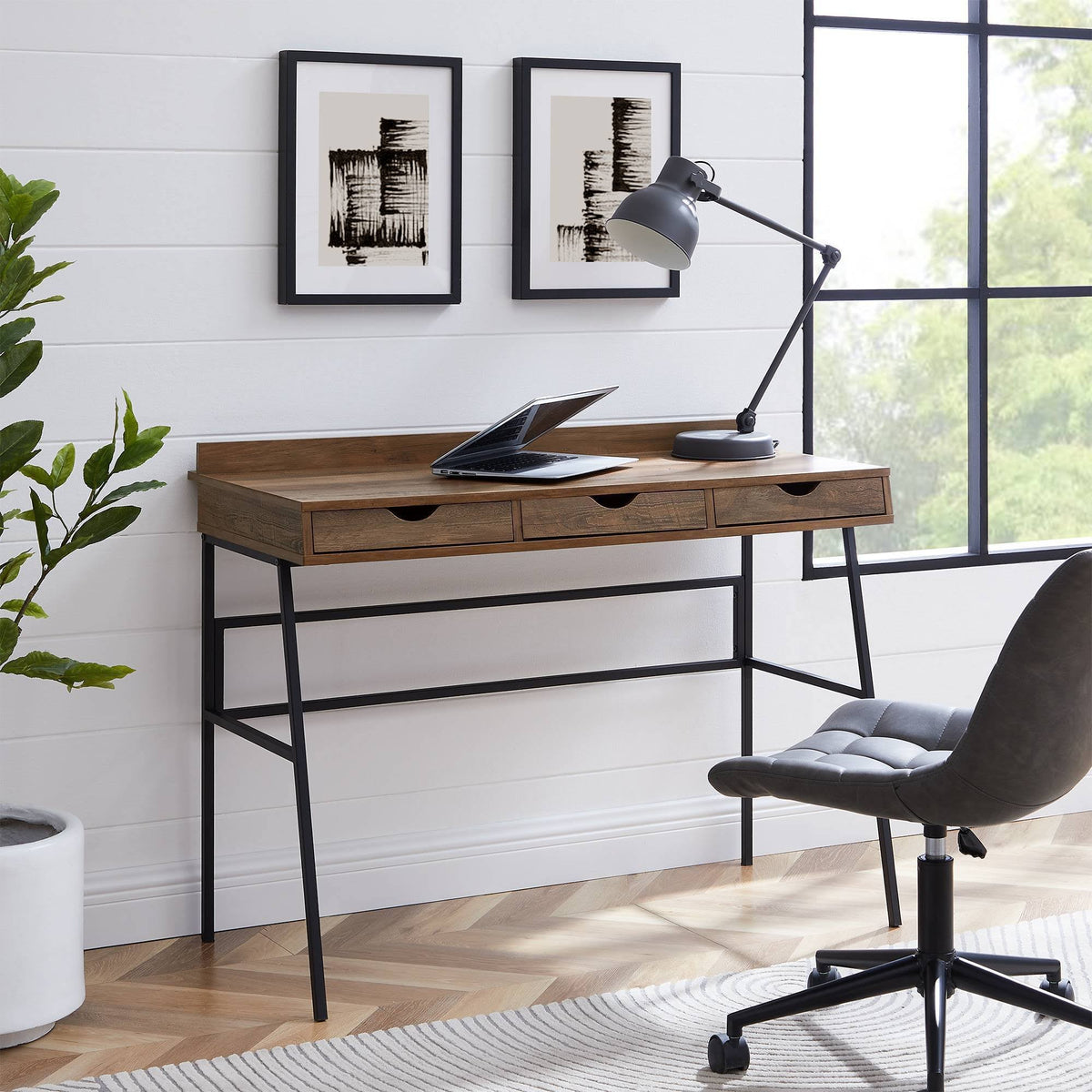 3 Drawer Reclaimed Barnwood Writing Desk K96382