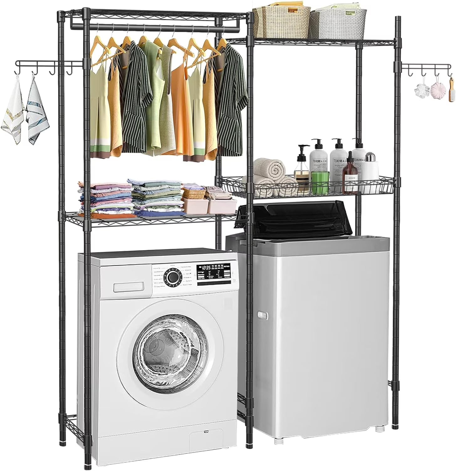 Black 4 Tier Clothes Drying Rack with Adjustable Shelves J31807