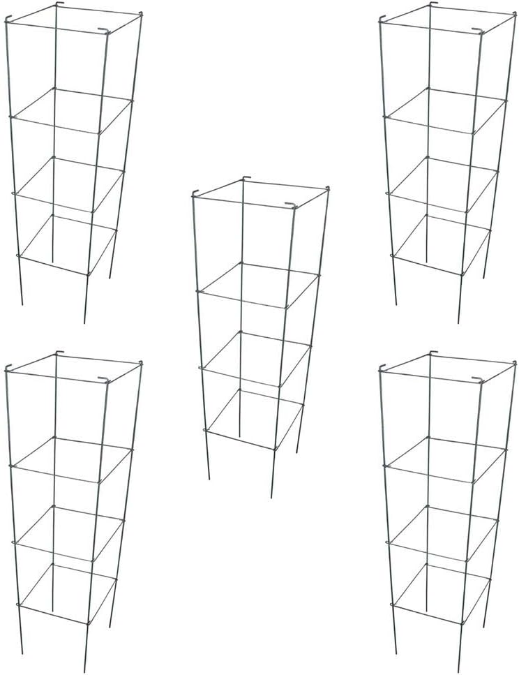 Green Square Folding Tomato Cage Plant Support Tower 12 inch by 46 inch, Pack of 5 Sets D532754