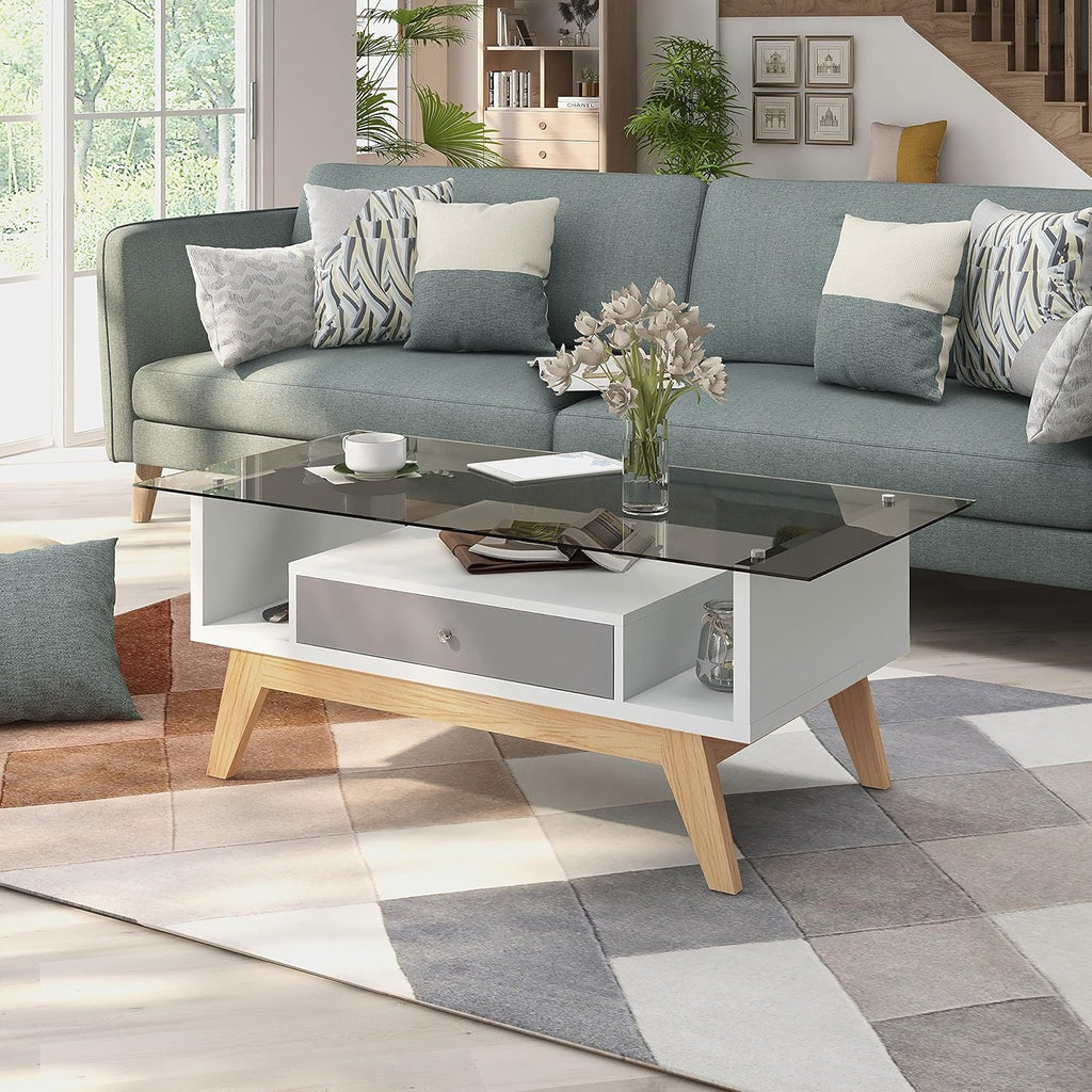 Mid-Century Modern Two-Tone Coffee Table Grey N2200