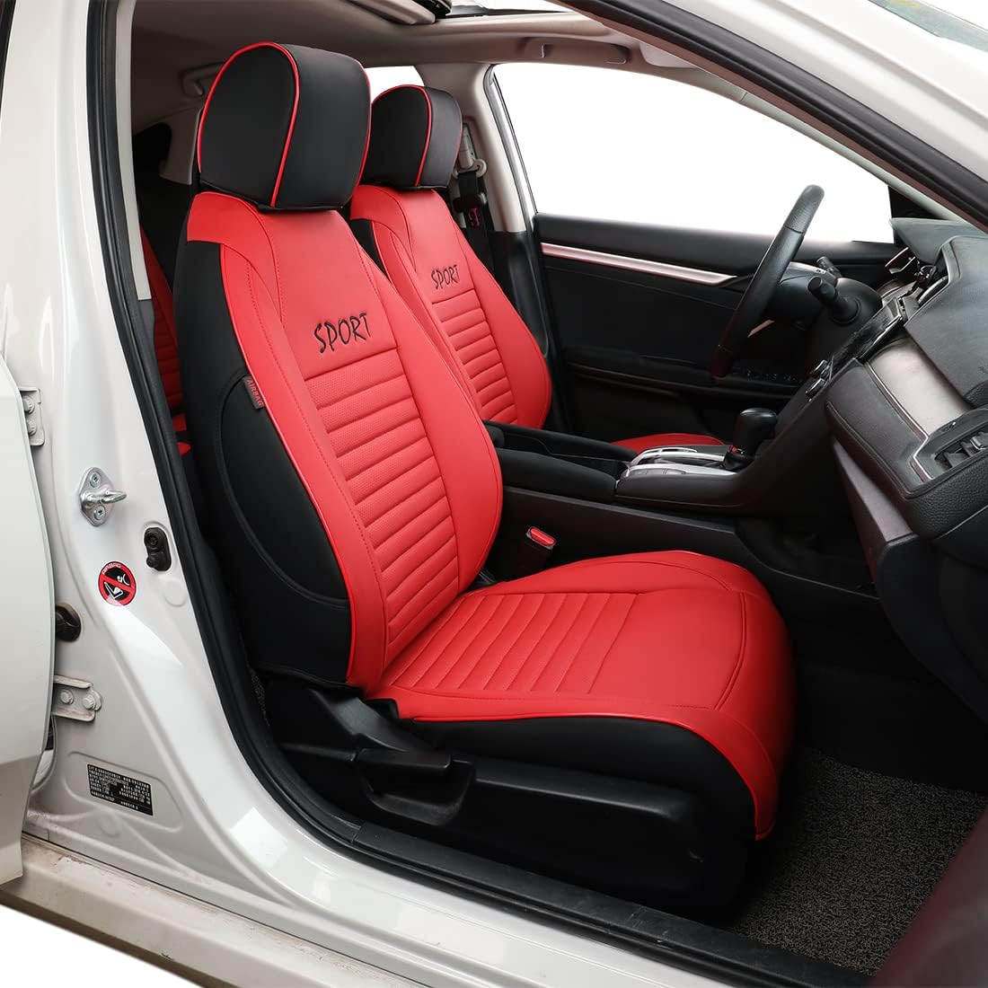Black with Red Trim Leatherette Car Seat Covers for Honda Civic Sedan T5497
