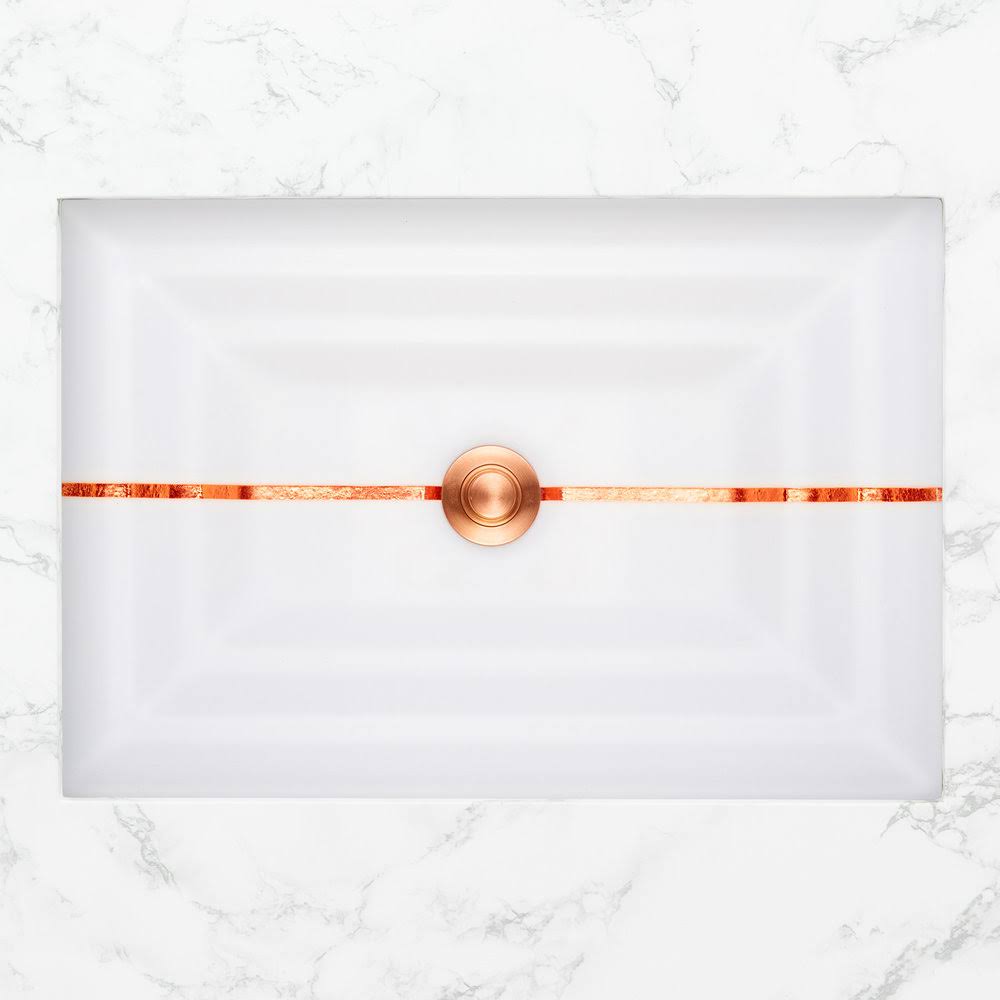 White Glass Rectangular Sink with Copper Accent S856