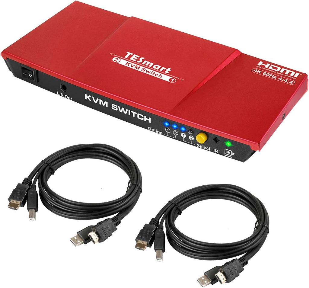 HDMI 4K@60Hz 2x1 KVM Switch with 2 Pcs 5ft KVM Cables (Black) C4635
