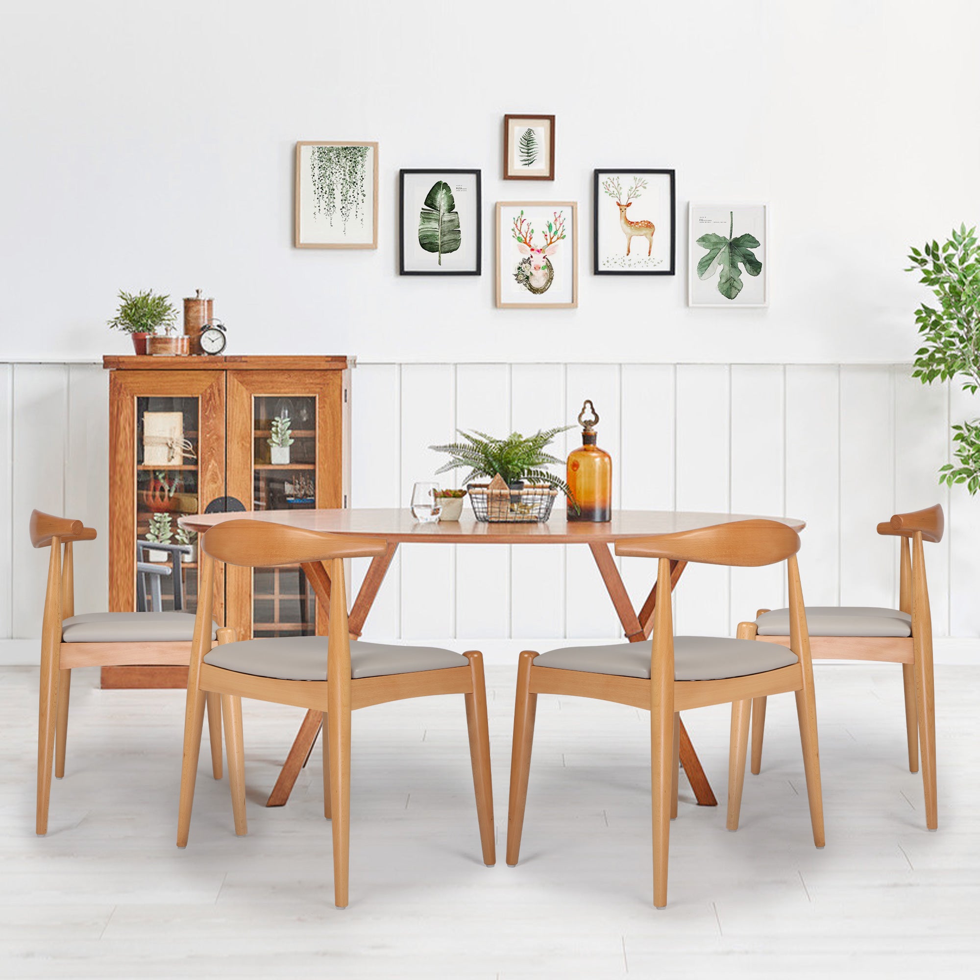 4 Pcs Mid-Century Dining Chair with Faux Leather Seat W9095