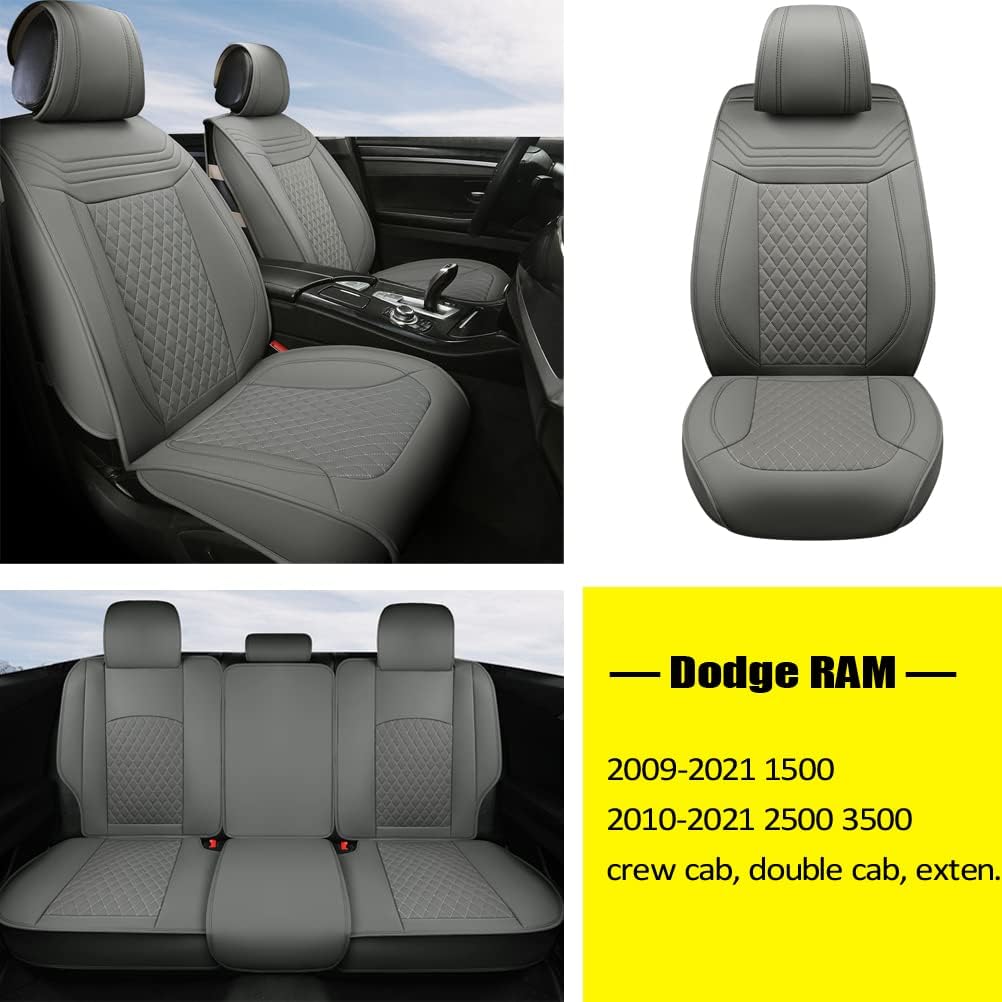 Grey Faux Leather Car Seat Covers for Dodge RAM Pickup Trucks G21719