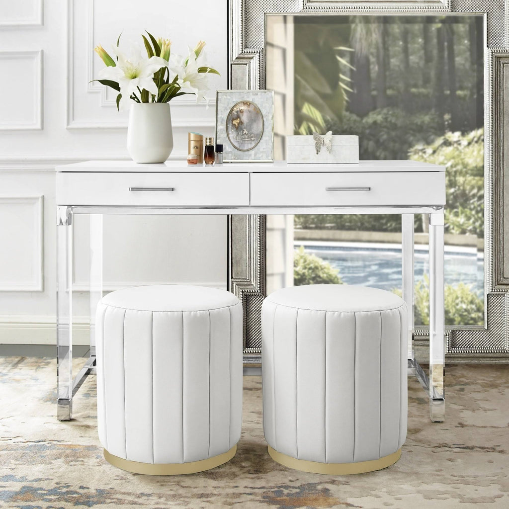Grey/Silver Leather Round Ottoman W28198