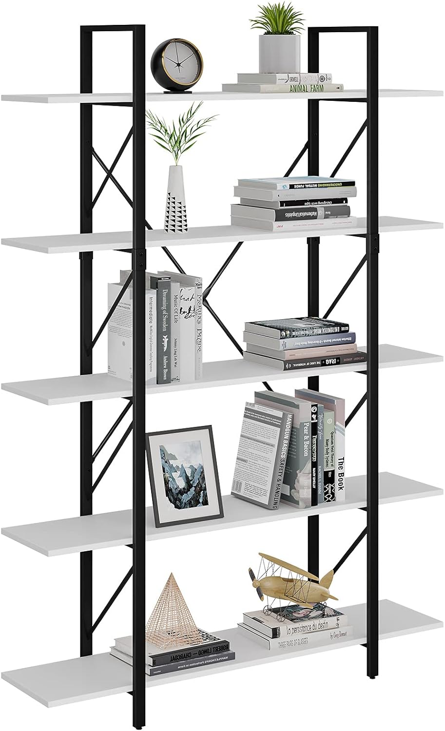 White 5 Tier Bookcase P16040