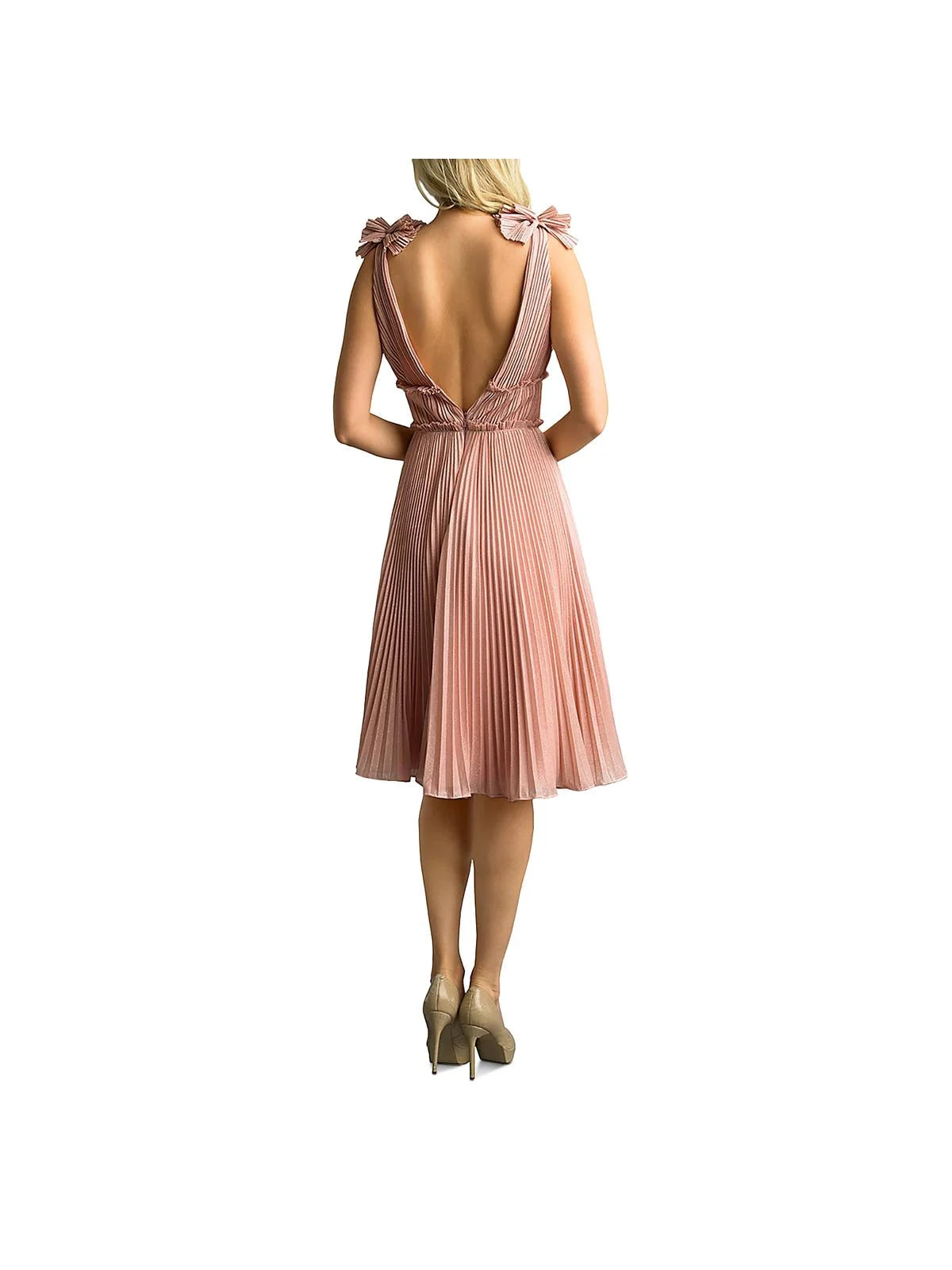 Pink Pleated Spaghetti Strap V Neck Fit + Flare Dress 6 K86503