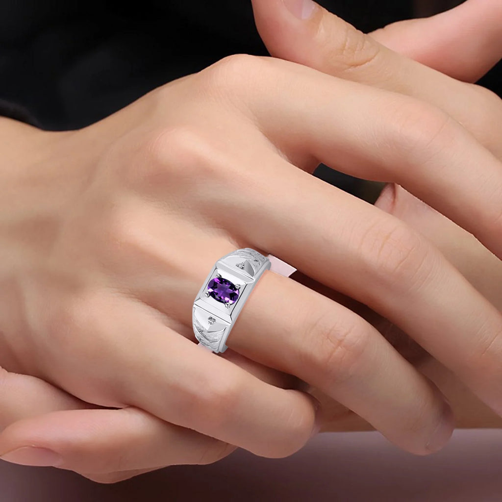 Sterling Silver Oval Gemstone & Genuine Diamond Ring T118901