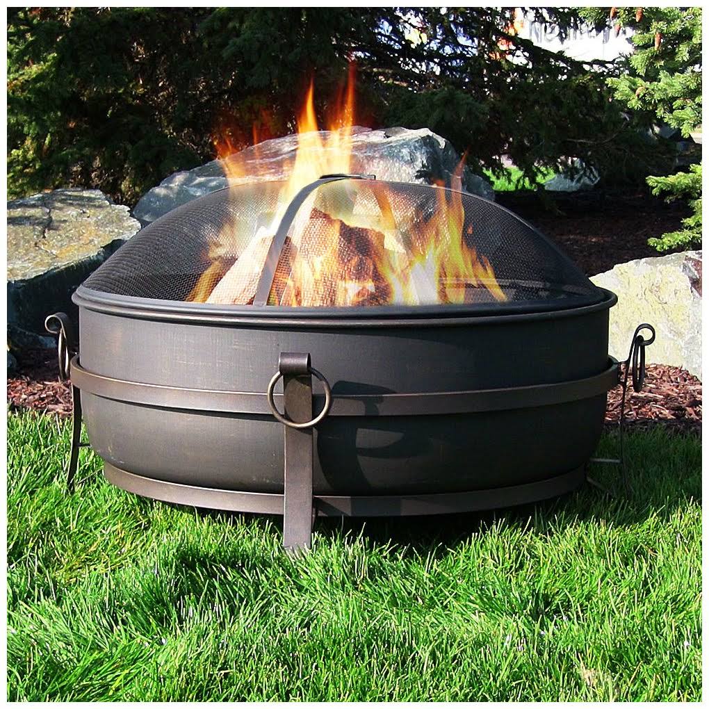 Steel Cauldron Fire Pit with Spark Screen, 34-Inch D73683