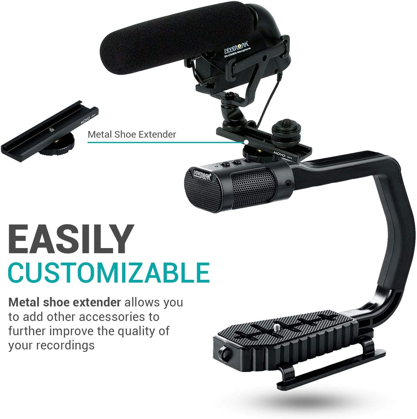 U Grip Handle with Built-in Stereo Microphone, LED Light, and Camera Accessories S146