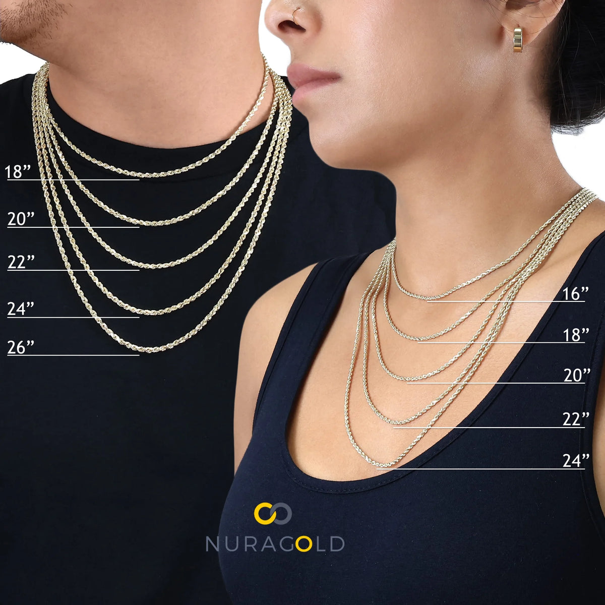 14k Yellow Gold 1.5mm Rope Chain Diamond Cut Necklace 16" - 24" F679