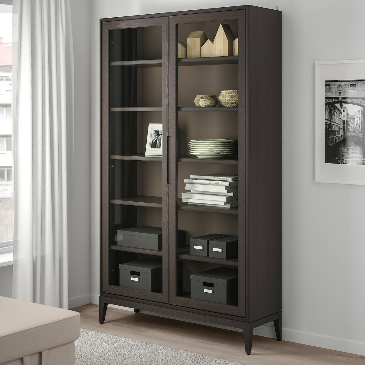 Brown Glass-Door Cabinet Y928995