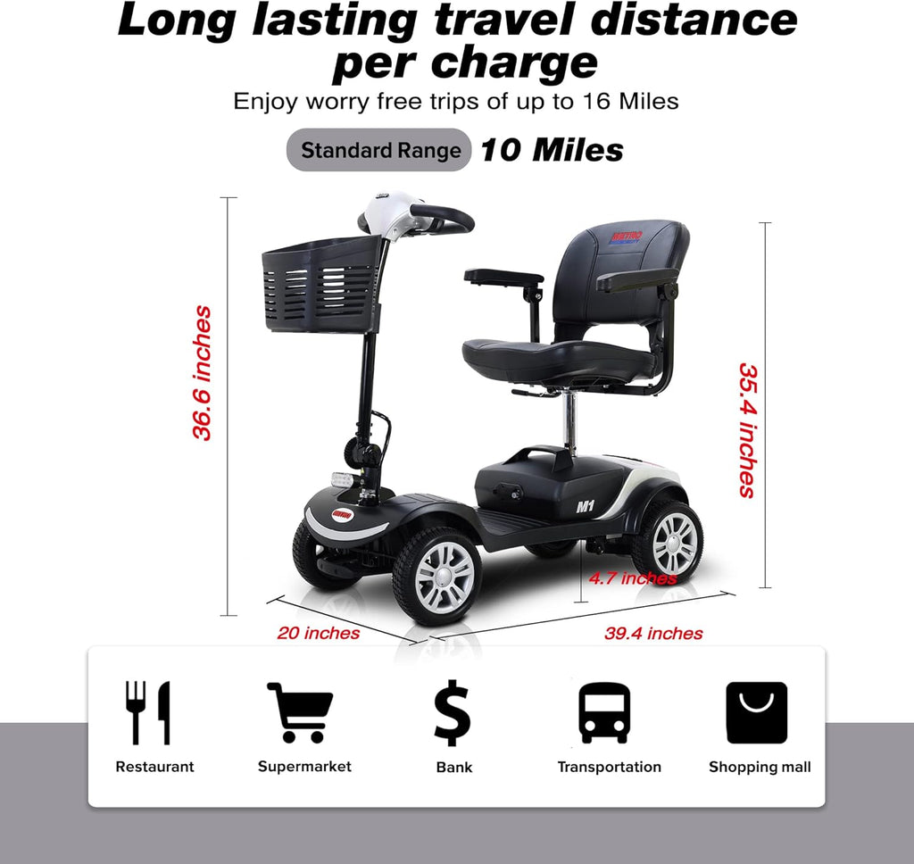 4 Wheel Mobility Scooter with Head Light, Max Speed 5 Mph, Max Load 265lbs, Lightweight and Compact Q779922