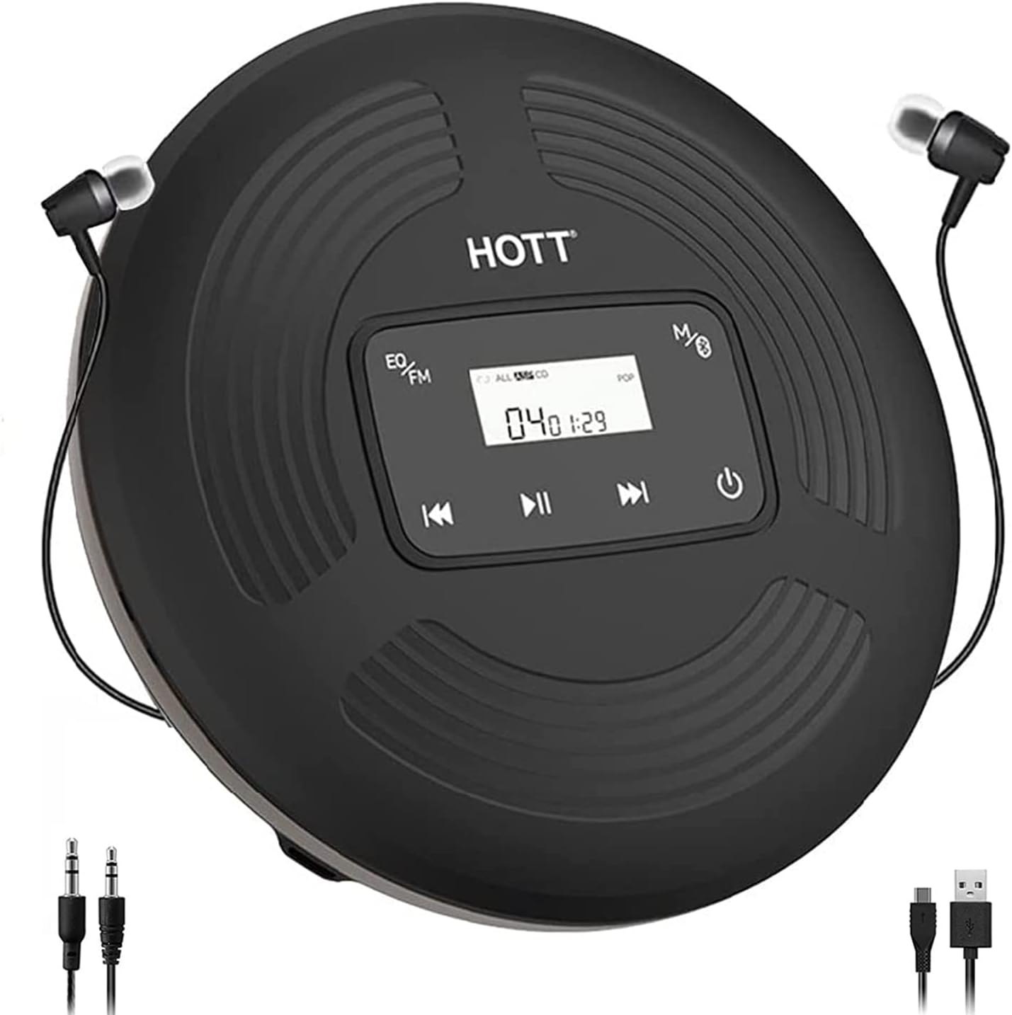 Portable CD Player with Bluetooth 5.0 and AUX Output, Black M74321