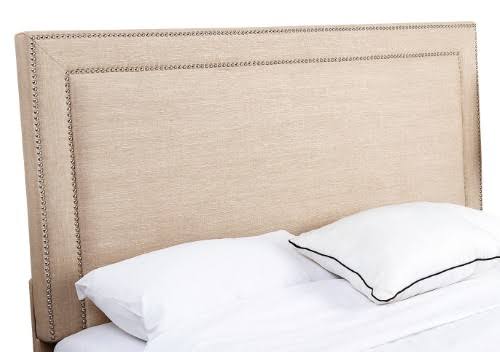 Beige Linen Nailhead Trim Headboard, King/California King S264