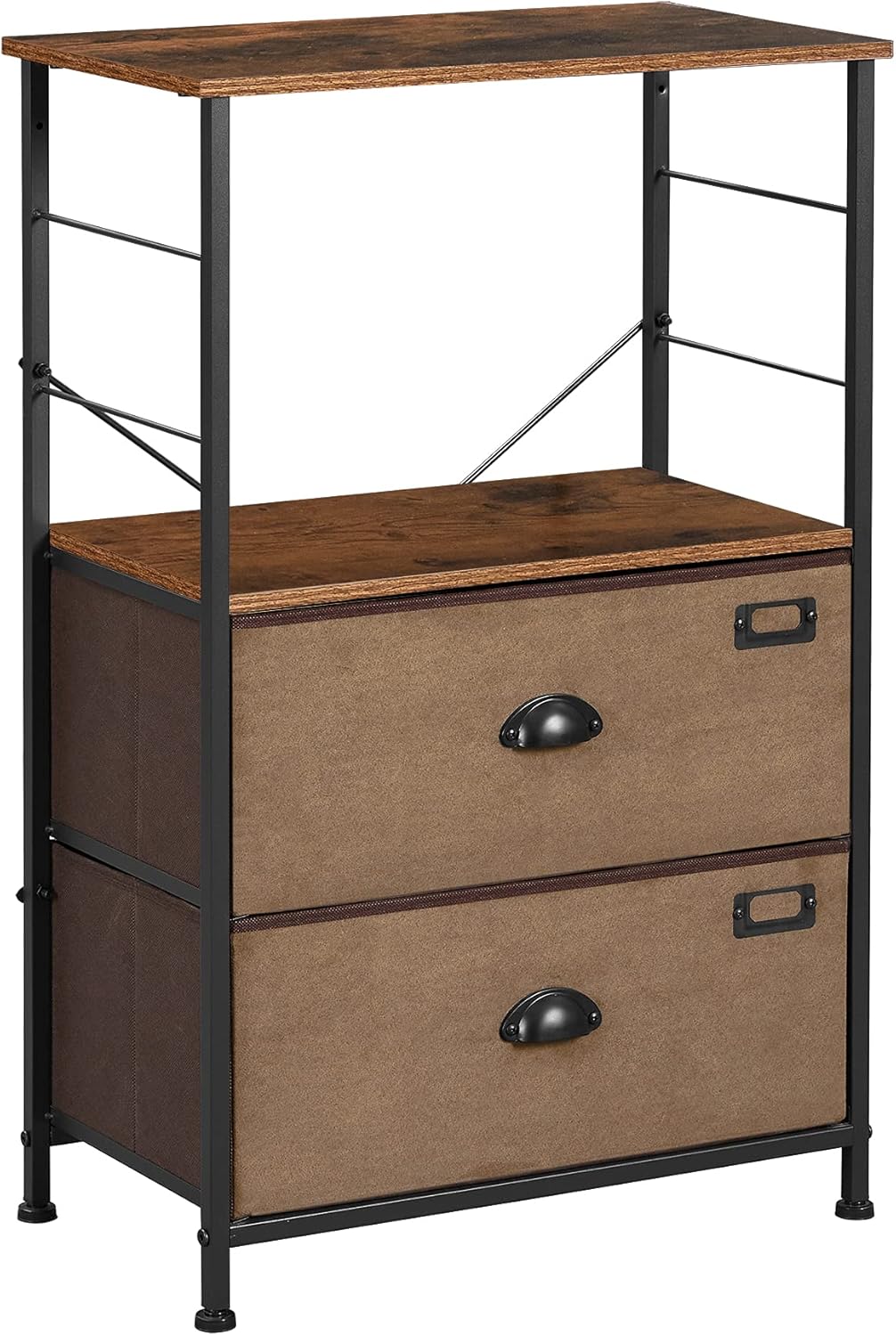 Rustic Brown and Black Nightstand with 2 Fabric Drawers P911