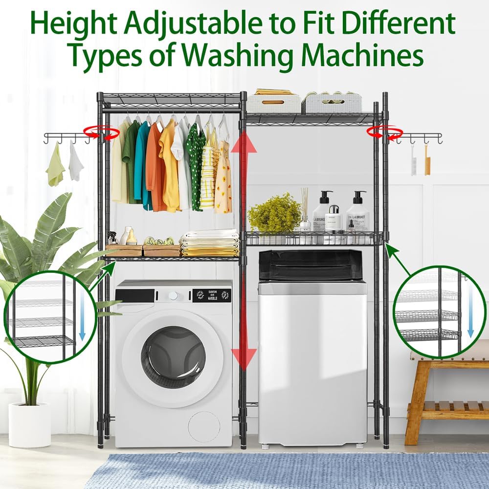 Black 4 Tier Clothes Drying Rack with Adjustable Shelves J31807