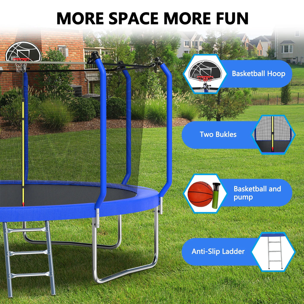 1500LBS 14FT Trampoline with Enclosure, Ladder, Basketball Hoop, Ball A50297