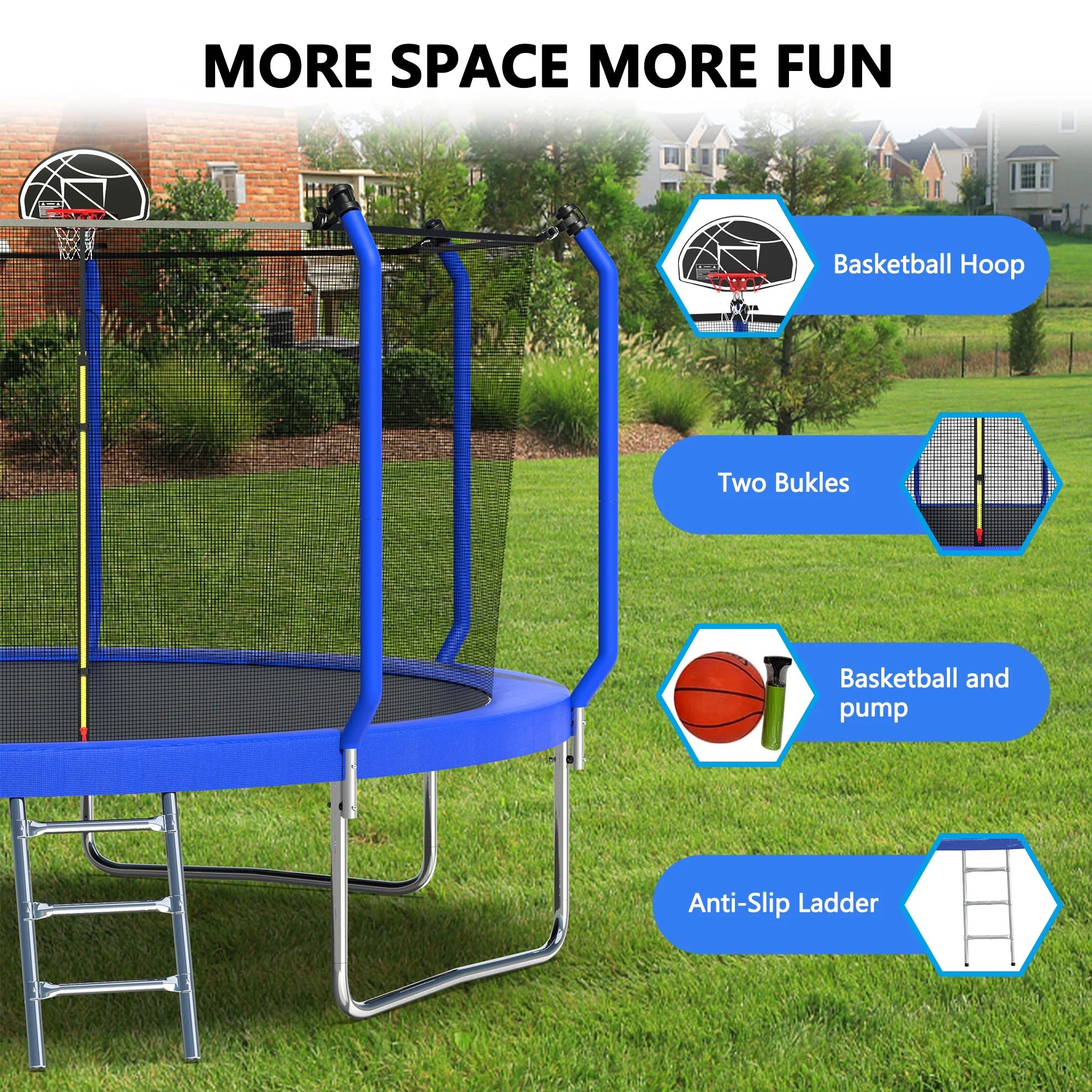 1500LBS 14FT Trampoline with Enclosure, Ladder, Basketball Hoop, Ball A50297