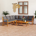 6 Piece Patio Lounge Set with Cushions Acacia Wood Outdoor Sectional Set I7897