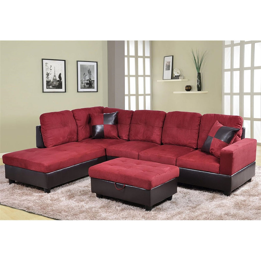 Red Raspberry Microfiber Faux Leather Sofa Set J571