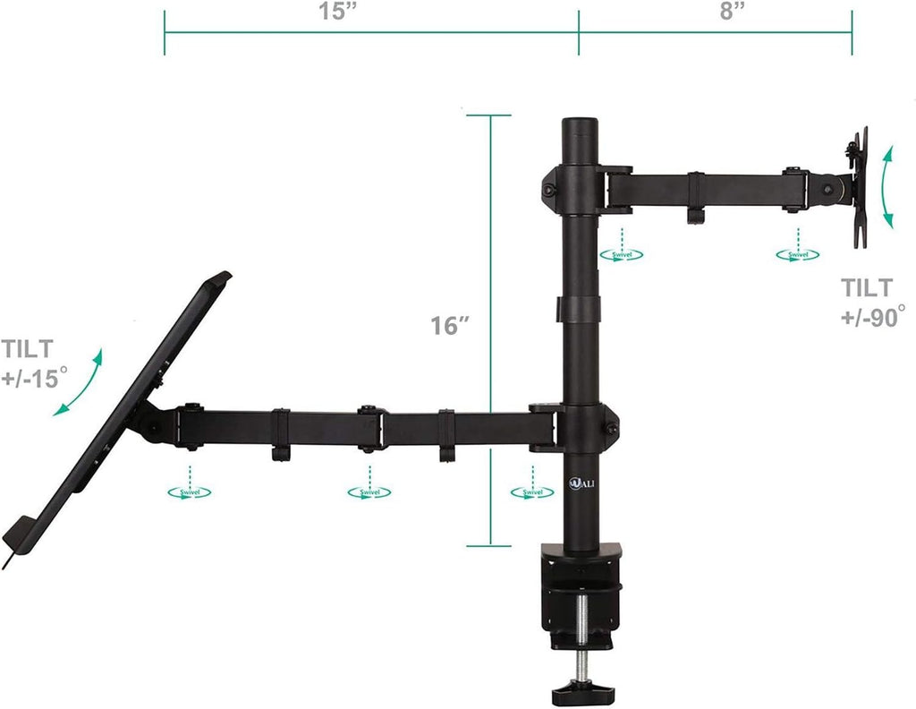 Single LCD Monitor Desk Mount with Extra Laptop Tray, Black, Pack of 2 A19978
