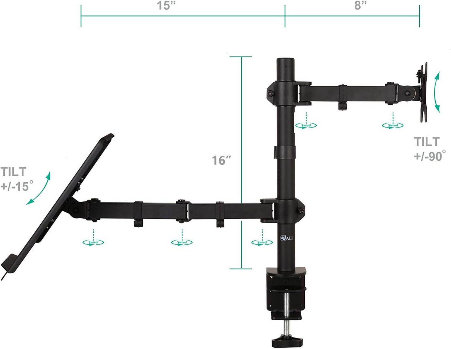 Single LCD Monitor Desk Mount with Extra Laptop Tray, Black, Pack of 2 A19978