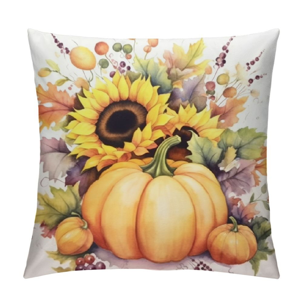 Fall Pillow Covers 18x18 Pumpkin Maple Leaves Sunflower Vase Outdoor Decorative Throw Pillows Farmhouse Autumn Cushion Case L74279