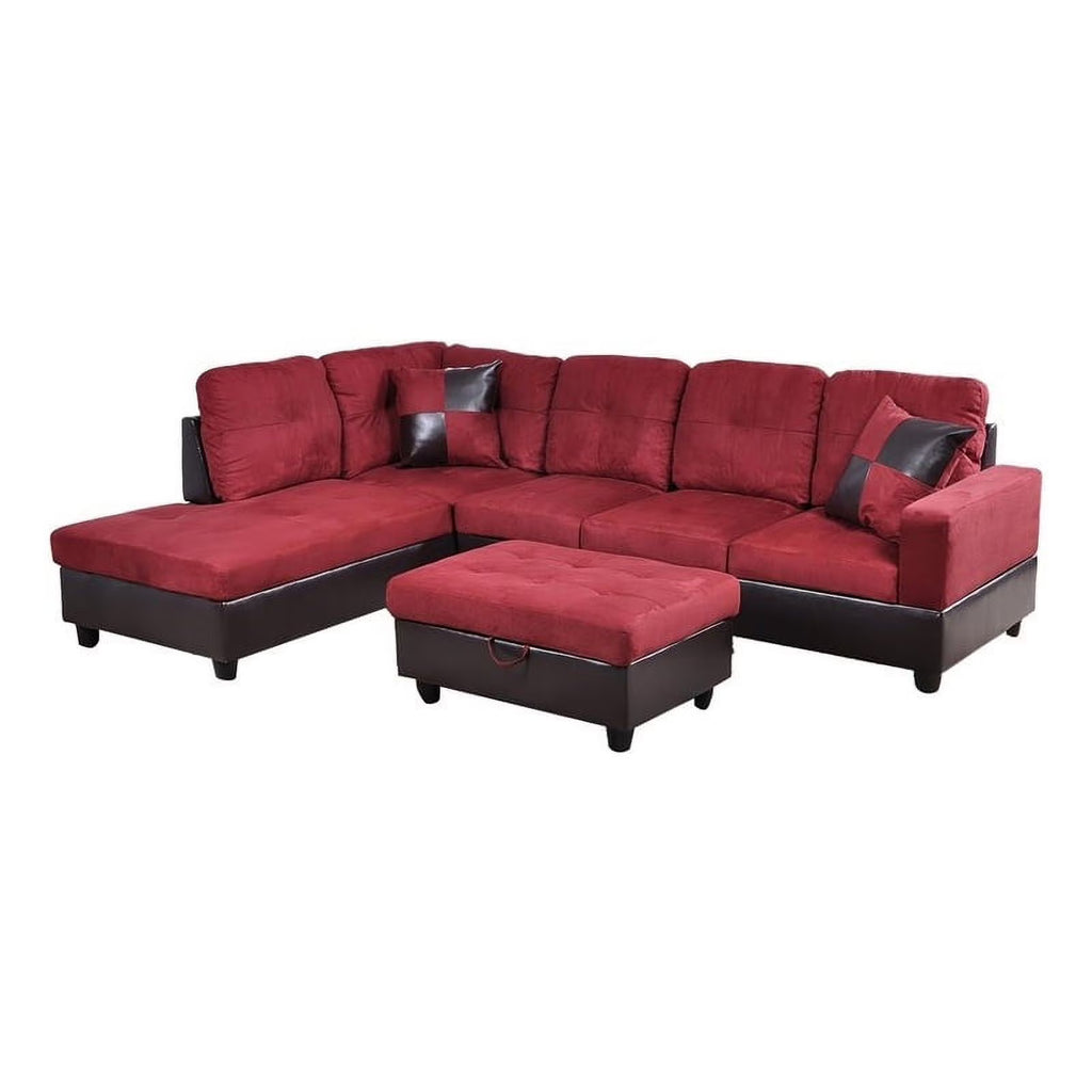 Red Raspberry Microfiber Faux Leather Sofa Set J571