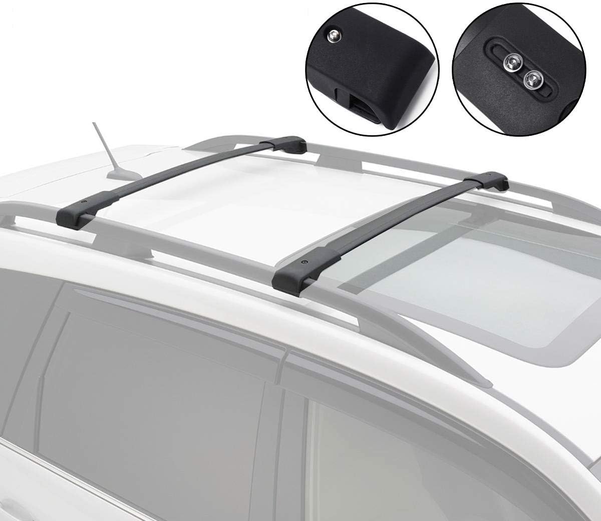 Black Pack of 2 Roof Rack Side Rails Cross Bars A54657