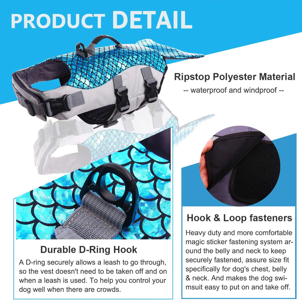 Dog Life Jacket with Rescue Handle, Reflective Adjustable Life Vest J7430
