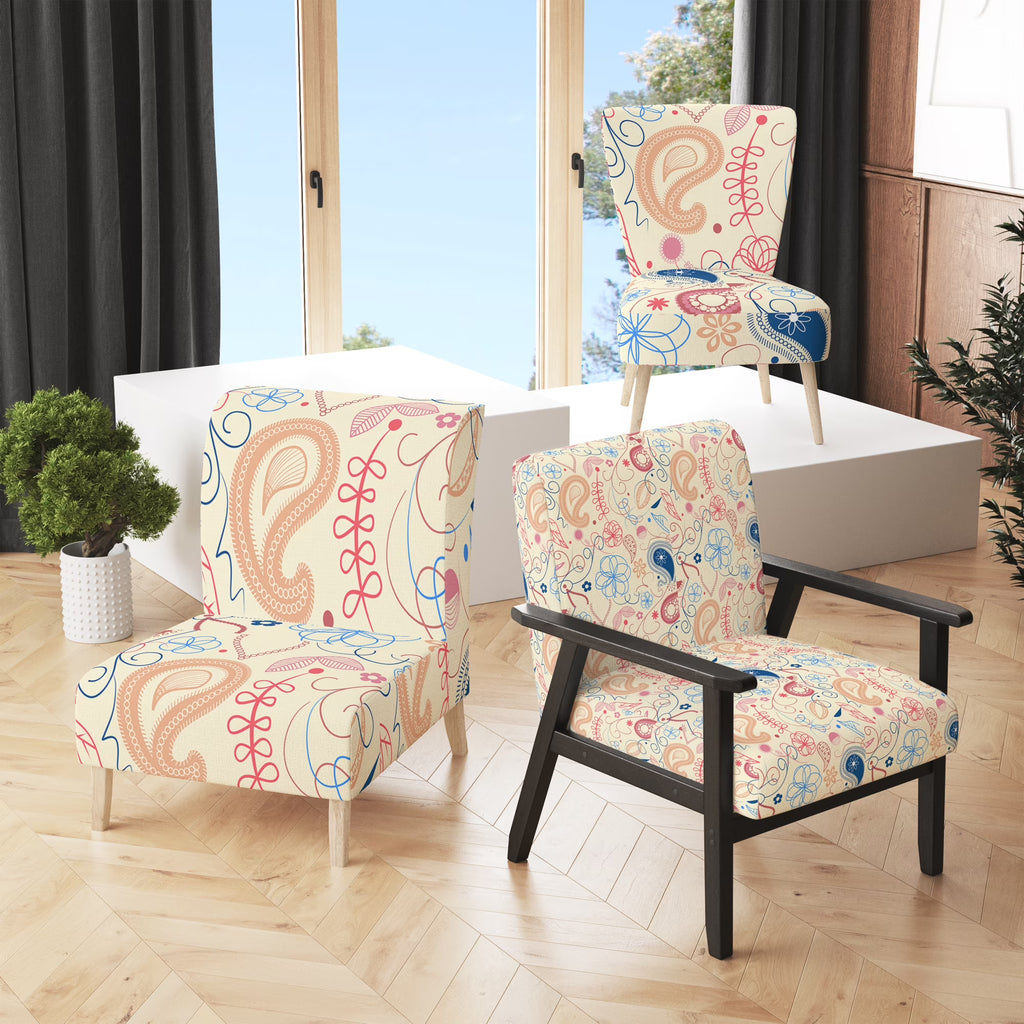 Upholstered Patterned Accent Chair and Arm Chair W8351