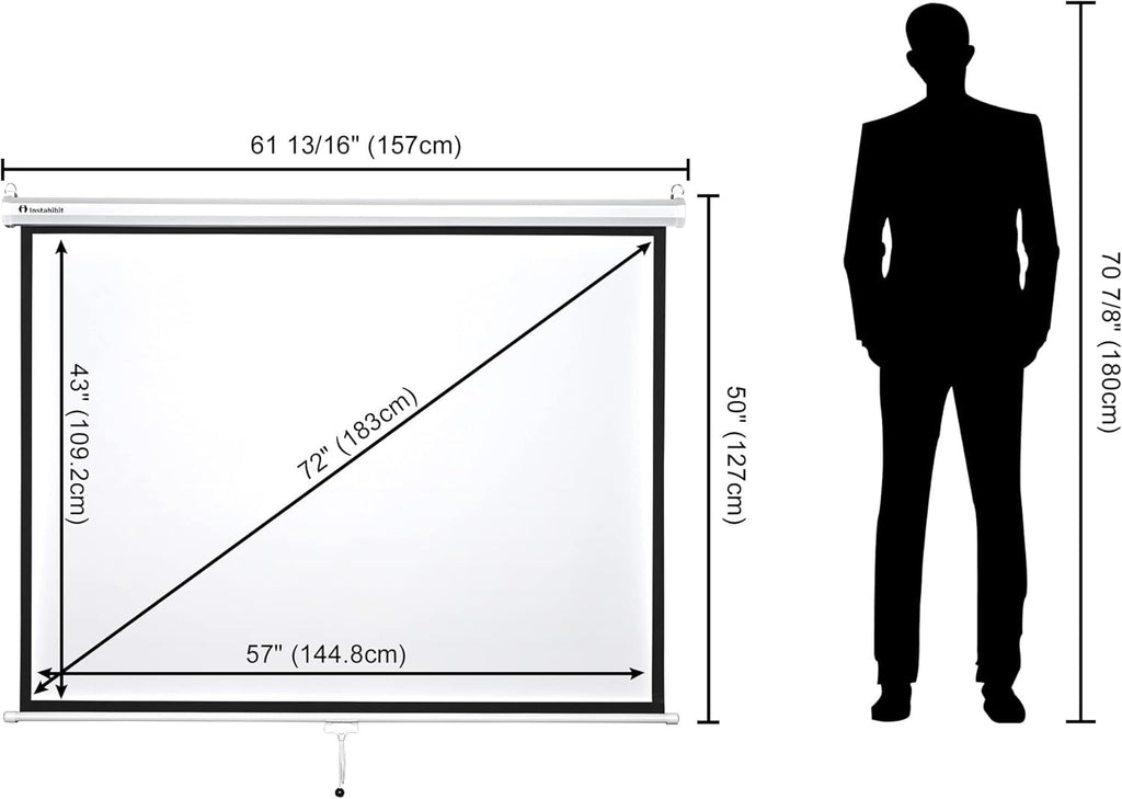 72" Diagonal 4:3 Manual Pull Down Projection Screen Matte White F863