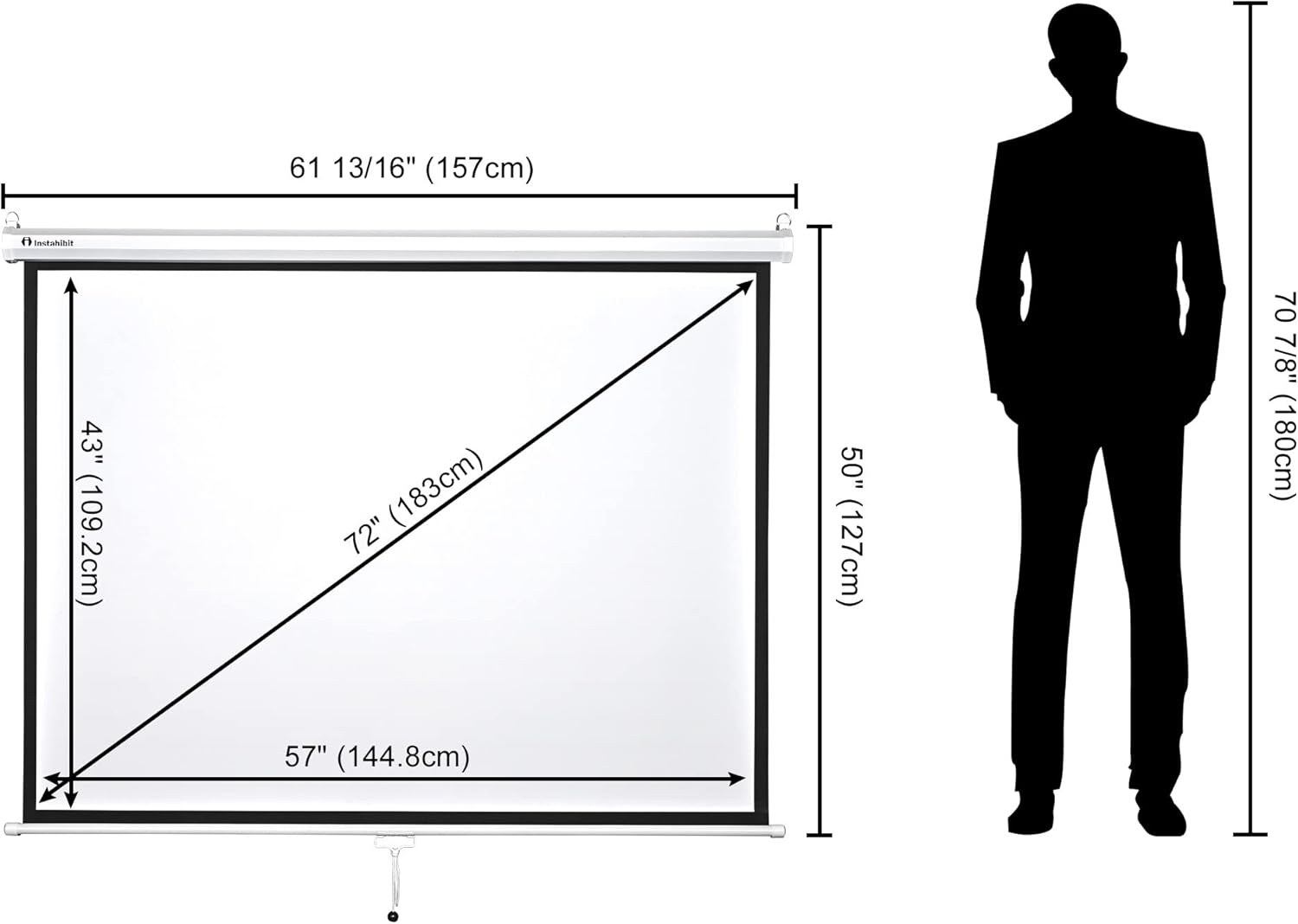 72" Diagonal 4:3 Manual Pull Down Projection Screen Matte White F863