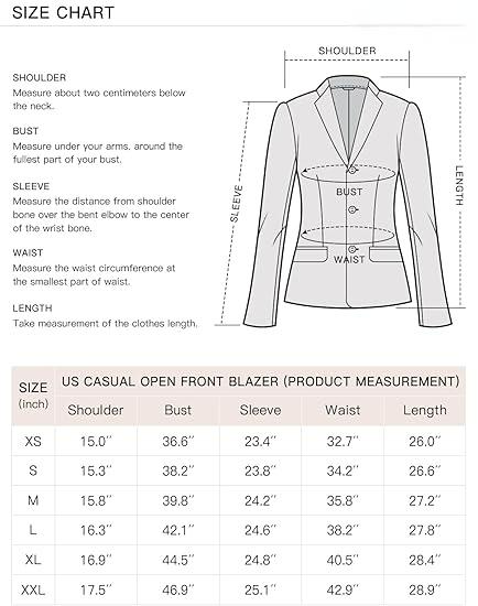 Womens Open Front Long Sleeve Blazer N3655