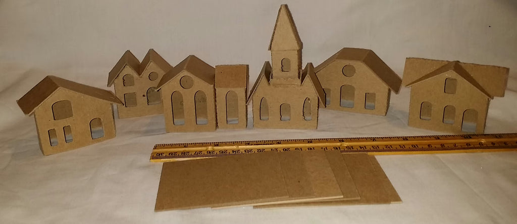 Set of 6 Mini Vintage Cardboard Houses N149816