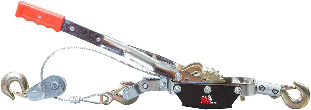 4 Ton Double Gear Hand Cable Puller with 3 Hooks, Red, Pack of 2 C40739