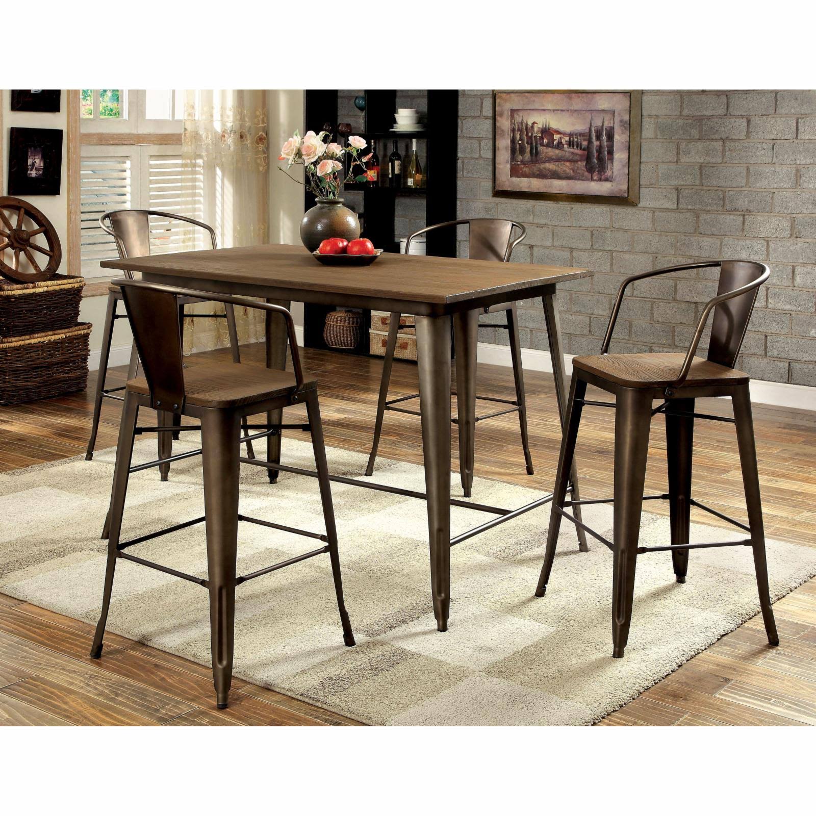 5 Piece Counter Height Metal Framed Dining Table Set E205